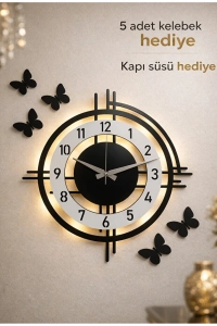 Işıklı Ahşap Duvar Saati 48 cm Dekoratif modern tasarım